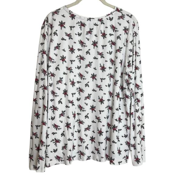 Croft & Barrow Womens Classic Tee XXL White Red Bird Holiday Print Long Sleeve - Picture 4 of 5